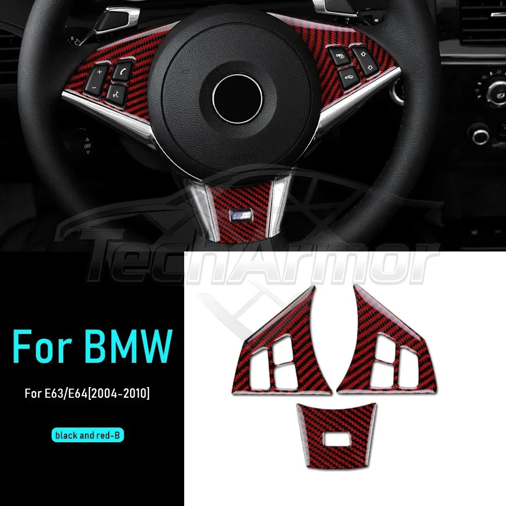 Carbon Fiber For BMW M6 E63 E64 2004-2010 Car Steering Wheel Trim Button Panel Frame Decoration Sticker Set Interior Accessories