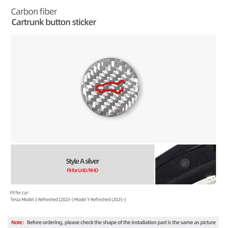For Tesla 2019- Model 3 Highland 2024 Model Y Juniper Carbon Fiber Rear Trunk Switch Button Trim Sticker Car Interior Accessory
