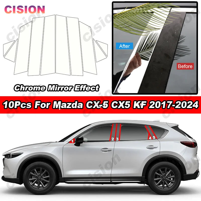Glossy Carbon Fiber Chrome Black Car Door Window Center Colu