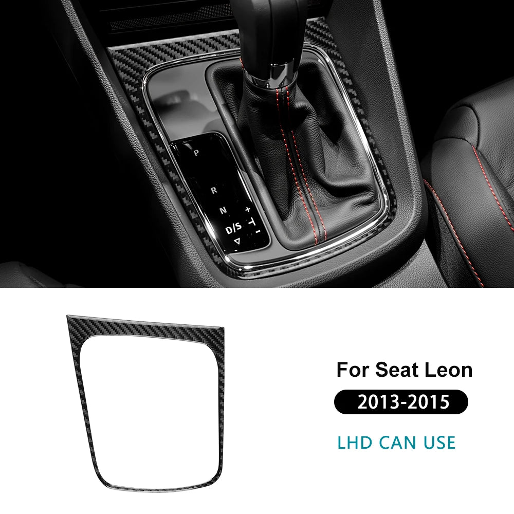 Real Soft Carbon Fiber Sticker For Seat Leon MK3 2013 2014 2015 LHD RHD Car Gear Shift Frame Panel Trim Interior Accessories