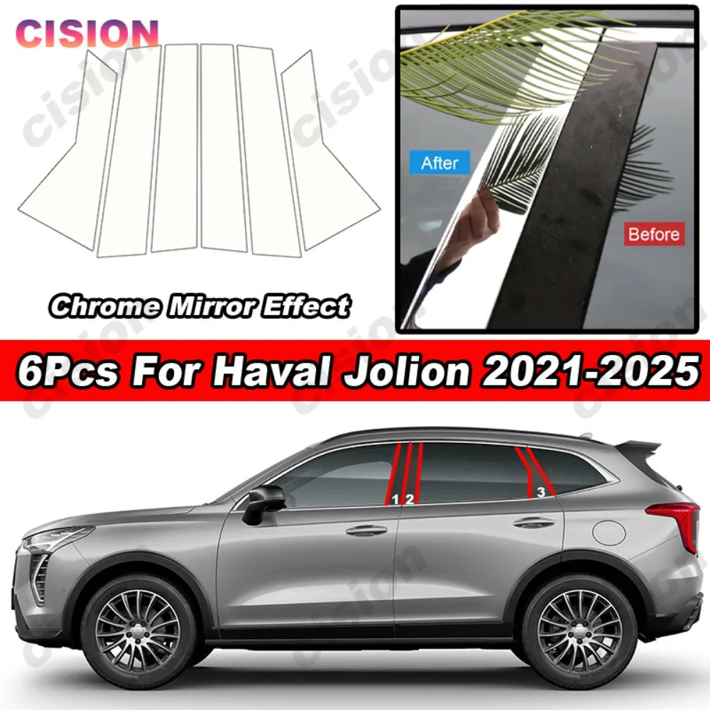 Glossy Carbon Fiber Black Chrome Car Door Window Center B C 