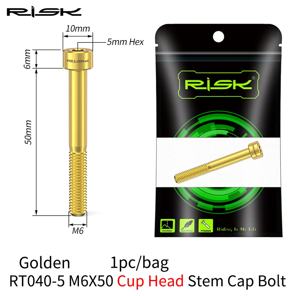 RISK Titanium Bicycle Screw Bike Headset Stem Cap Cover Bolt M6x30 M6x35 M6x40 M6x50 MTB Road Bike Disc Brake Caliper Bolt