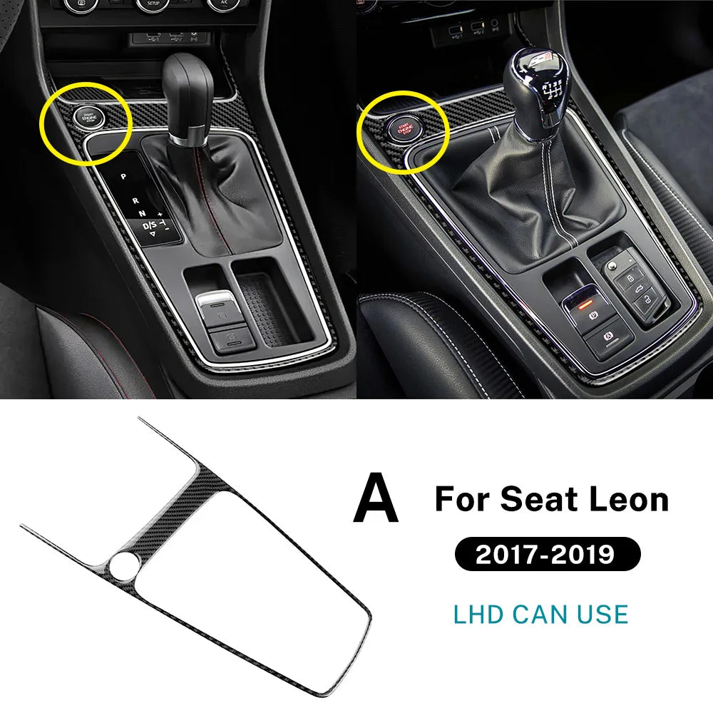 For Seat Leon 2017 2018 2019 Real Soft Carbon Fiber Sticker LHD RHD Car Gear Shift Outer Frame Panel Trim Interior Accessories