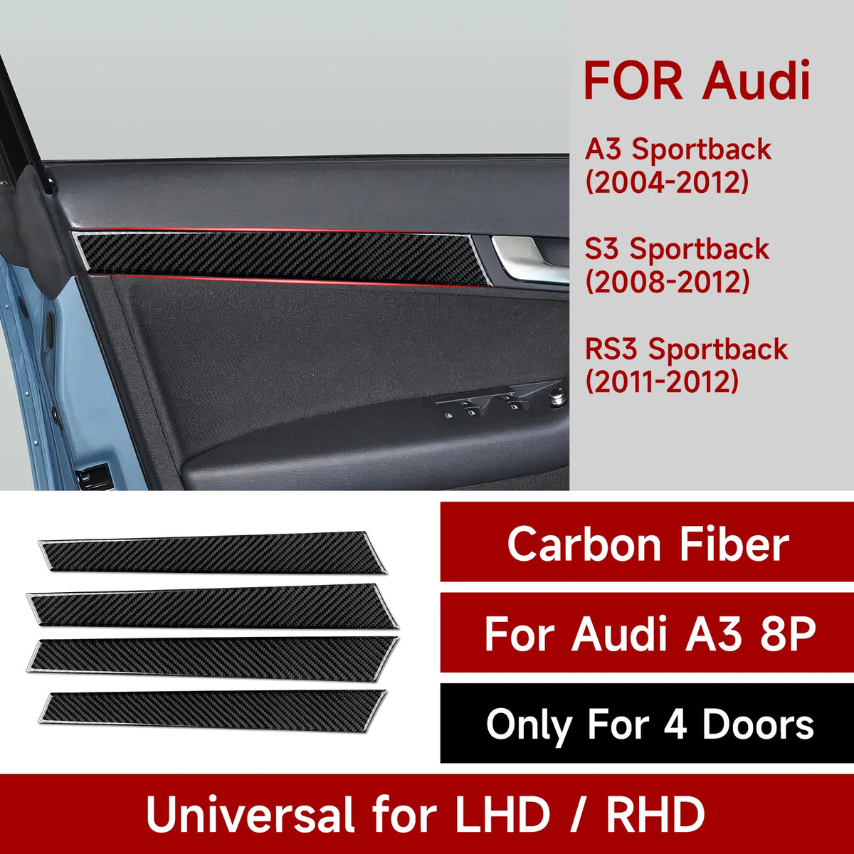 For Audi A3 S3 RS3 (2003-2012) Door Decorative Strips Panel 