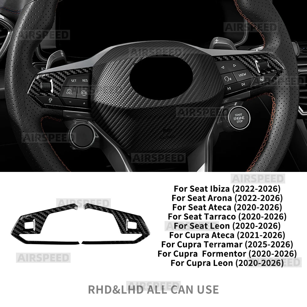 Car Steering Wheel Trim For Seat Ateca/ibiza/Leon/Tarraco For Cupra Formentor/Ateca/Born/Leon 2021-2026 Real Dry Carbon Fiber