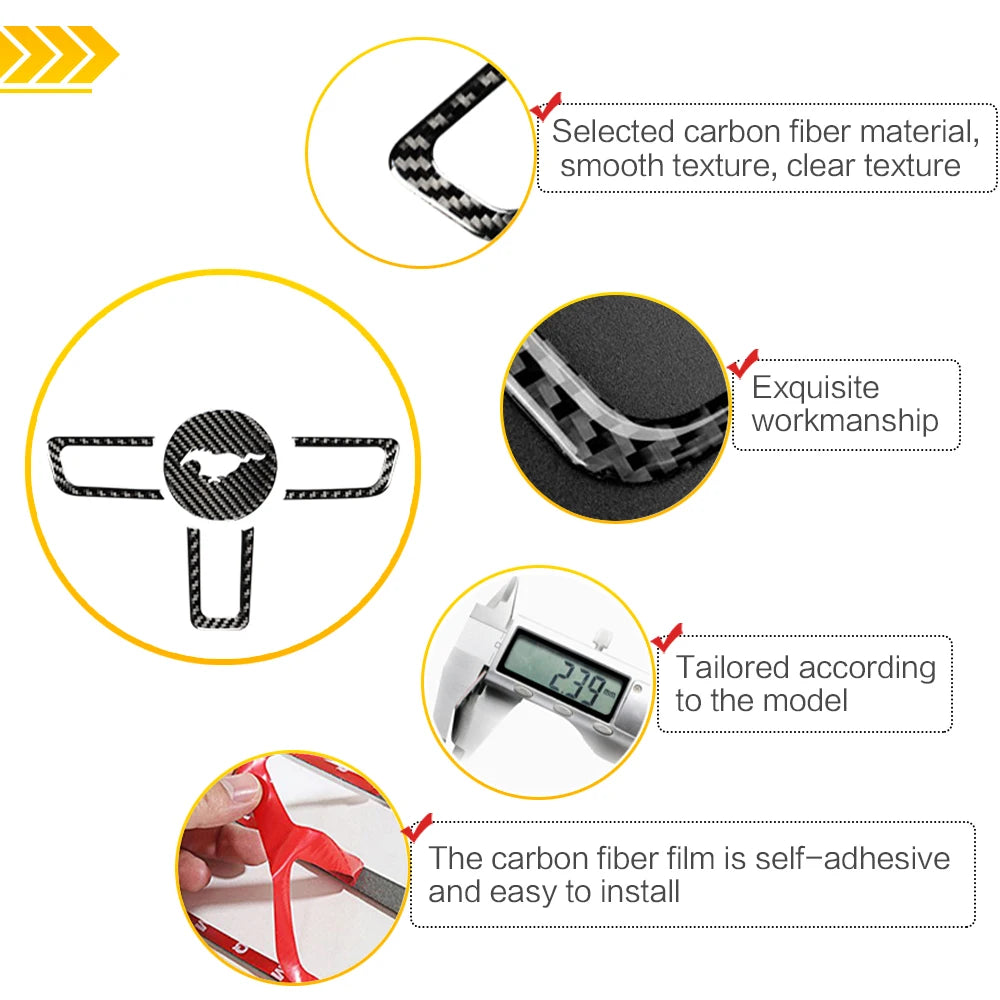 4pcs Carbon Fiber Car Steering Wheel Stickers Interior Trim 