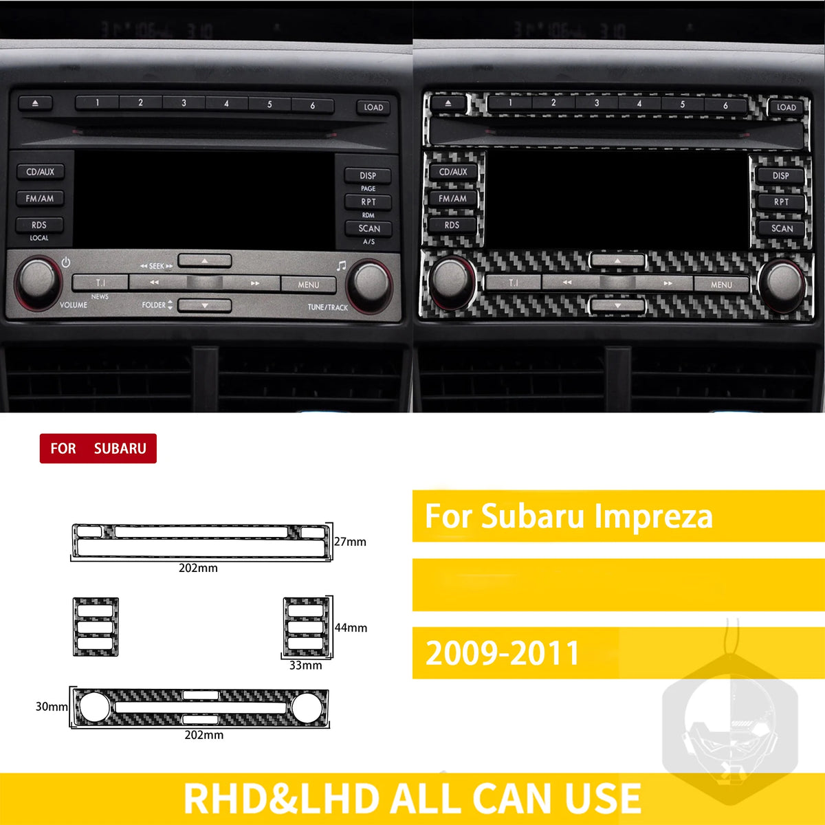 For Subaru Impreza 2009 2010 2011 Accessories Carbon Fiber Car Interior Gear Cuphold Panel CD Air Outlet Cover Trim Sticker