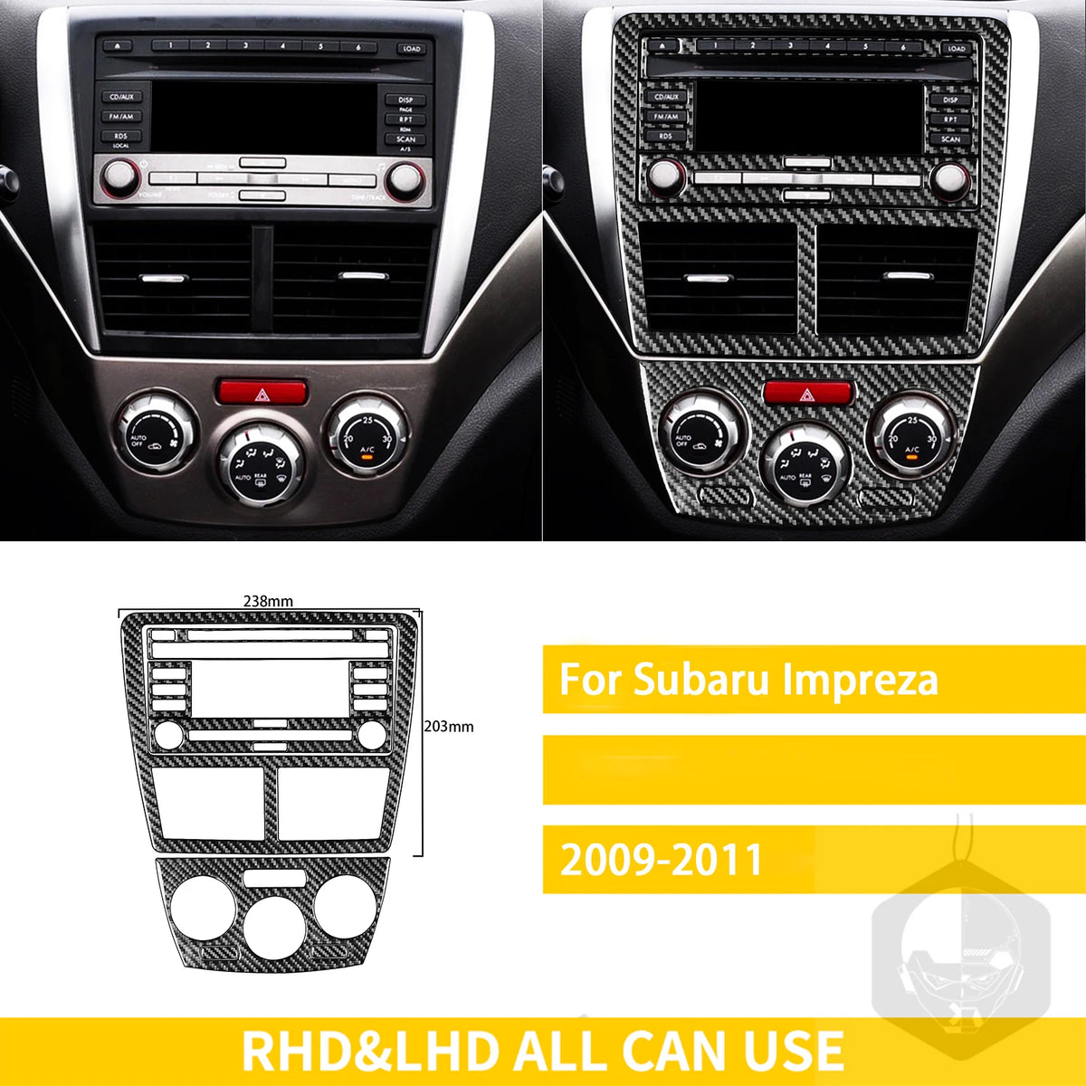 For Subaru Impreza 2009 2010 2011 Accessories Carbon Fiber Car Interior Gear Cuphold Panel CD Air Outlet Cover Trim Sticker