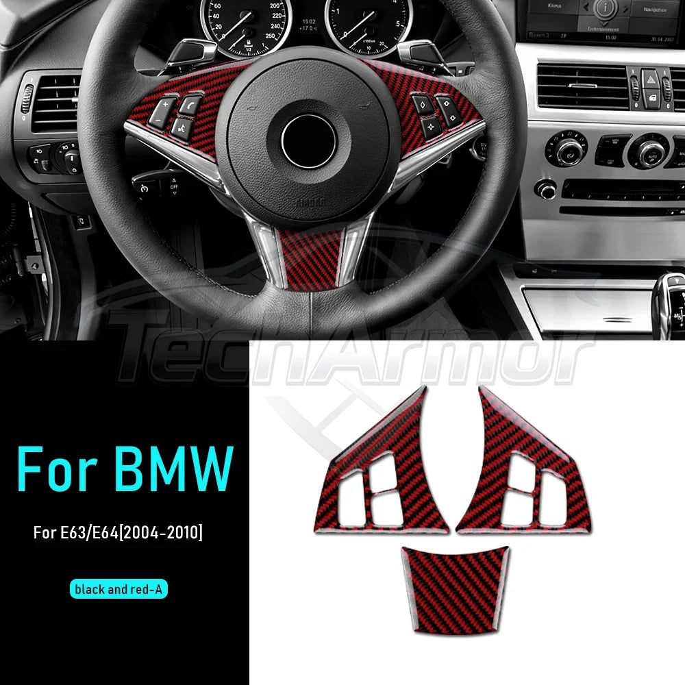 Carbon Fiber For BMW M6 E63 E64 2004-2010 Car Steering Wheel Trim Button Panel Frame Decoration Sticker Set Interior Accessories