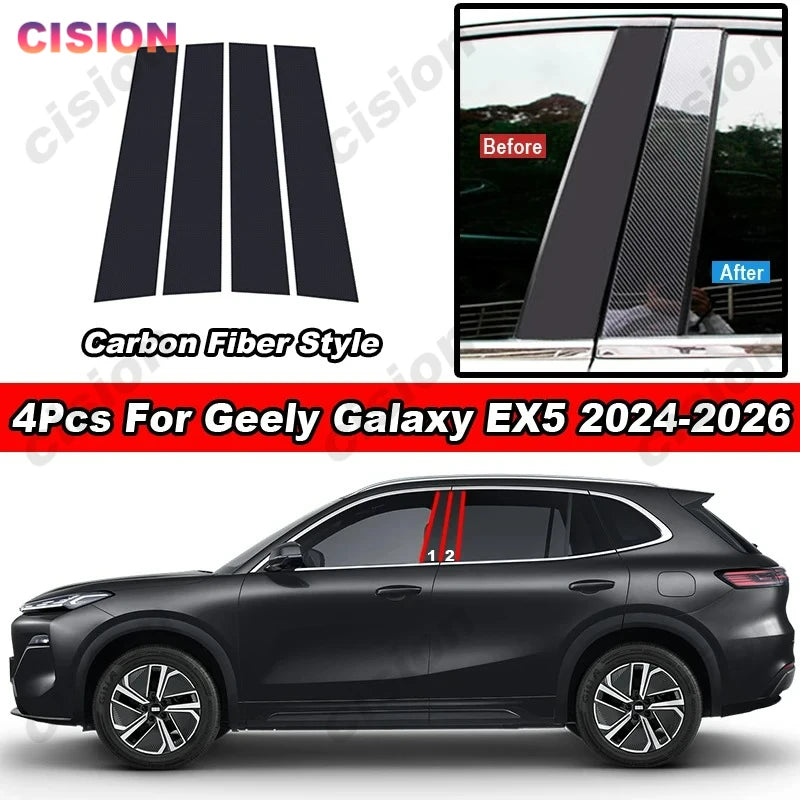 Black Car Door Middle B Pillar Post Cover Trim For Geely EX5 Mirror Chrome Carbon Fiber Window Center Column PC Material Sticker