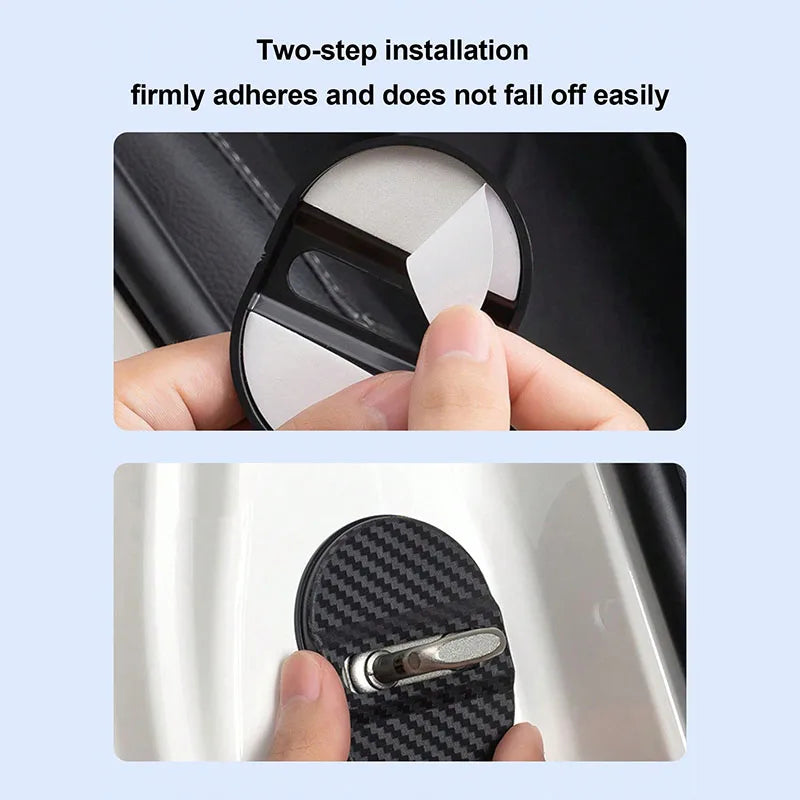 4PCS Carbon Fiber Car Door Lock Cover Universal Anti Rust Wa