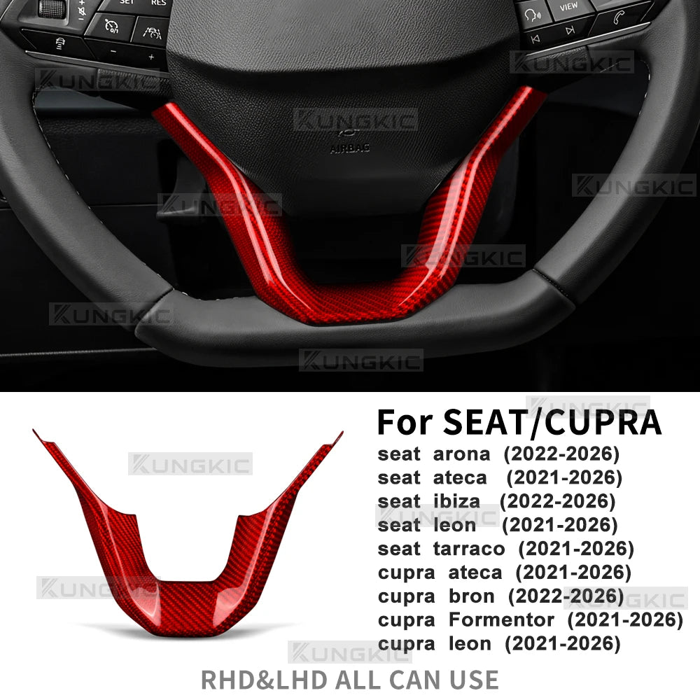 Real Dry Carbon Fiber Trim For Seat Ateca/ibiza/Leon/Tarraco For Cupra Formentor/Ateca/Born/Leon 2021-2026 Car Steering Wheel