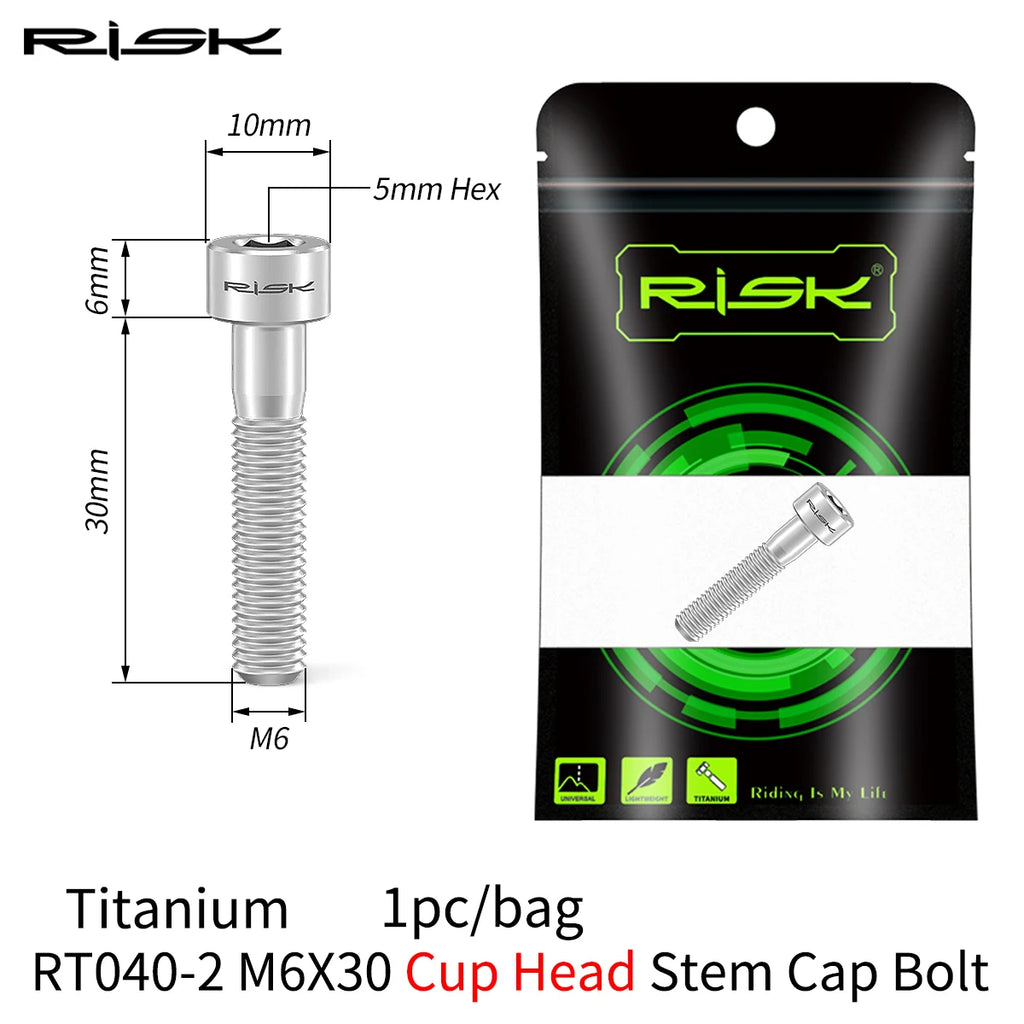 RISK Titanium Bicycle Screw Bike Headset Stem Cap Cover Bolt M6x30 M6x35 M6x40 M6x50 MTB Road Bike Disc Brake Caliper Bolt