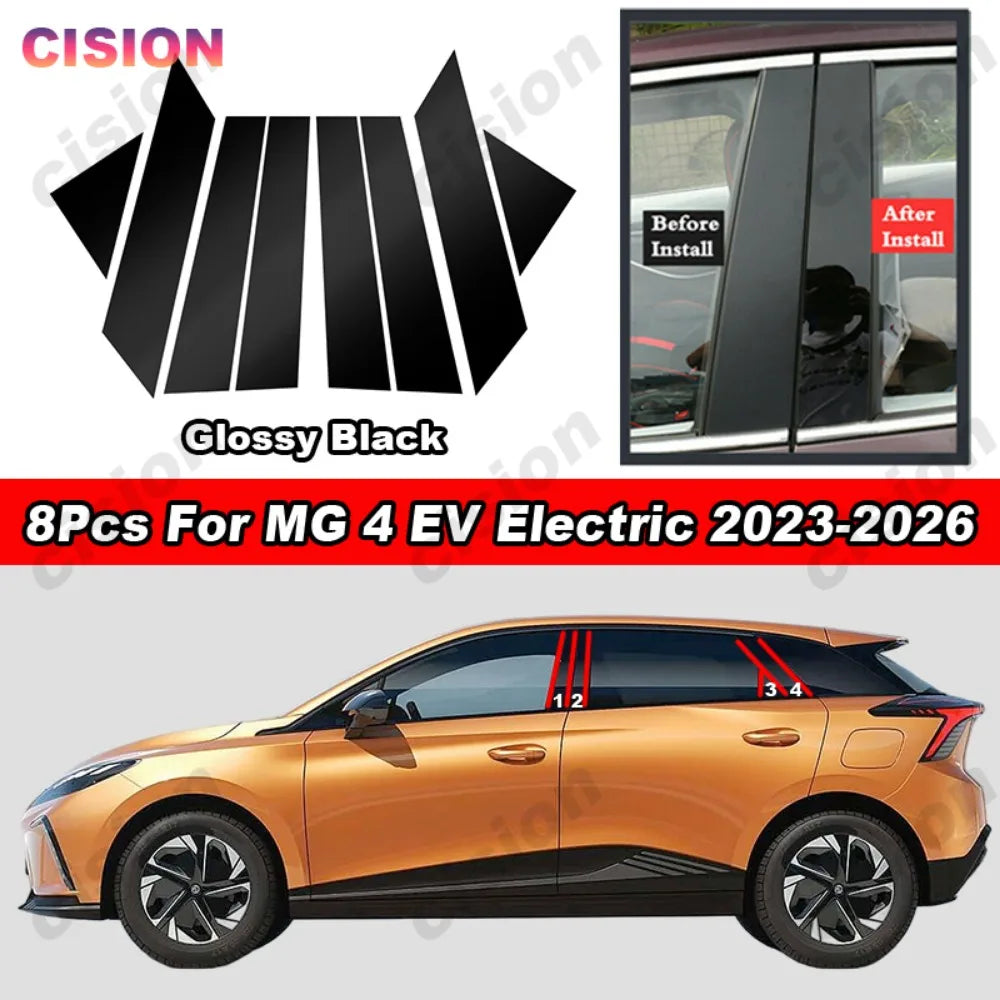 Glossy Carbon Fiber Black Chrome Car Door Window Center BC P