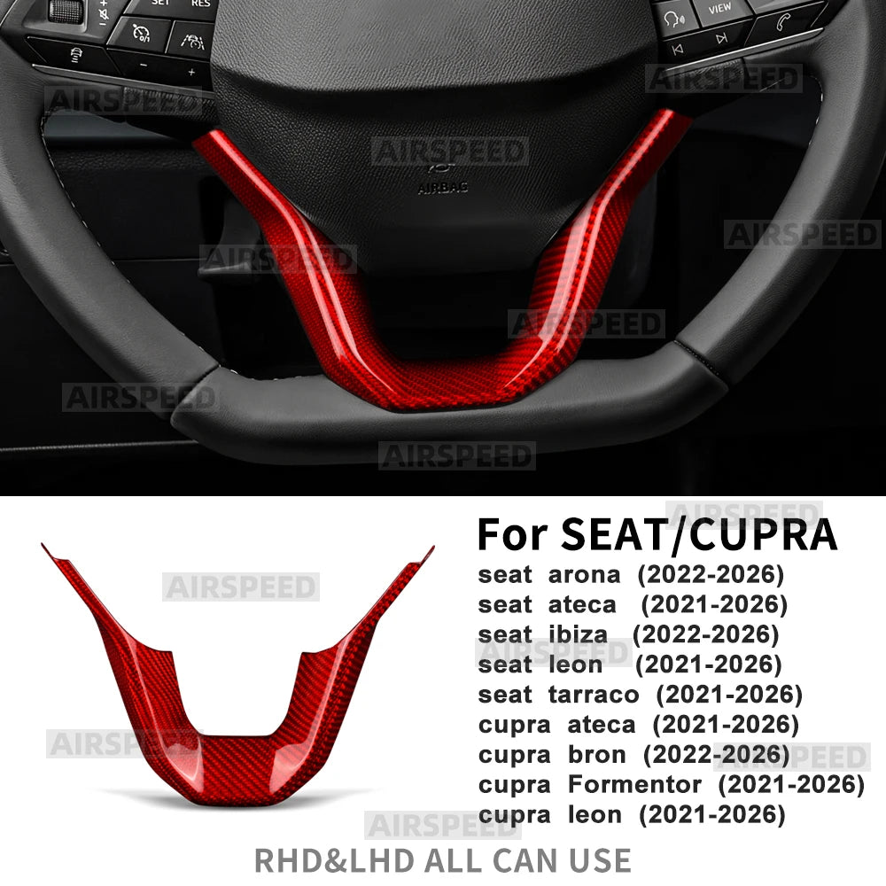 Car Steering Wheel Trim For Seat Ateca/ibiza/Leon/Tarraco For Cupra Formentor/Ateca/Born/Leon 2021-2026 Real Dry Carbon Fiber