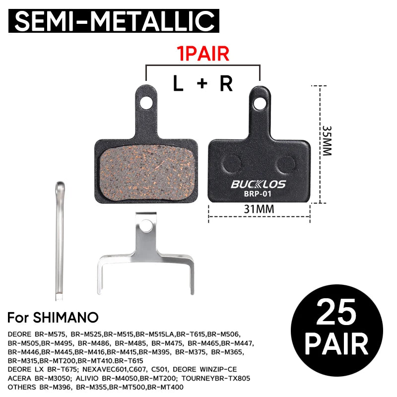 25 Pair BUCKLOS Brake Pads Bicycle Disc Brake Pad Resin/Metal/Ceramic Boxed Bike Hydraulic Brake Pad for MT200 B01S Bicycle Part