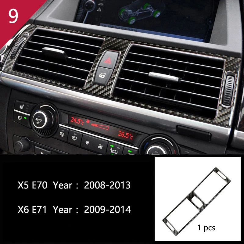 For BMW X5 X6 E70 E71 Accessories Car Interior Air Conditioning CD Console Panel Cover Decoration Trim Carbon Fiber Car Styling