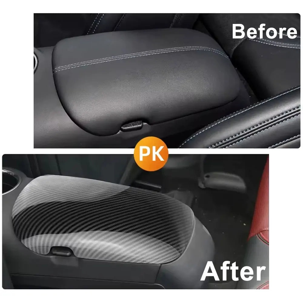 Car Armrest Box Cover For Ford Mustang 2015-2024 ABS Carbon 