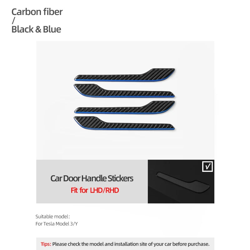 For Tesla Model Y Juniper Model 3 Highland 2024 Carbon Fiber Car Styling Door Handle Trim Protector Sticker Decor Accessories