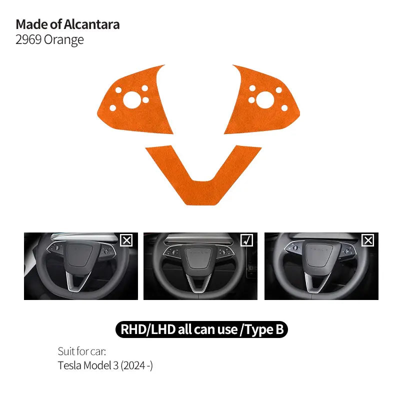 For Tesla Model 3 (2024 -) Tesla Model Y (2025 -) Made of Alcantara Steering Wheel Panel Trim Sticker Car Interior Accessories