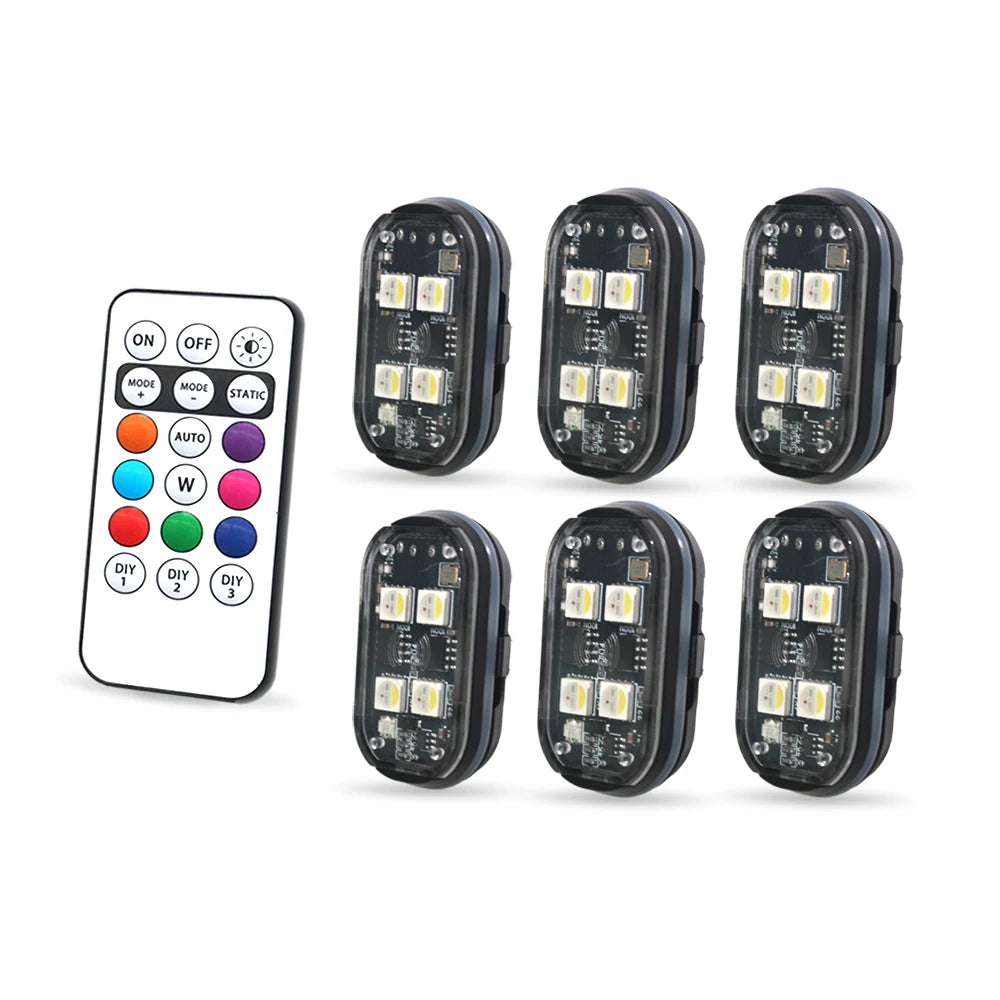 2/4pcs Wireless LED Strobe Lights Car Decor Atmosphere Light 8 Colors Rechargeable Led Lights Anti-Collision LED Warning Light