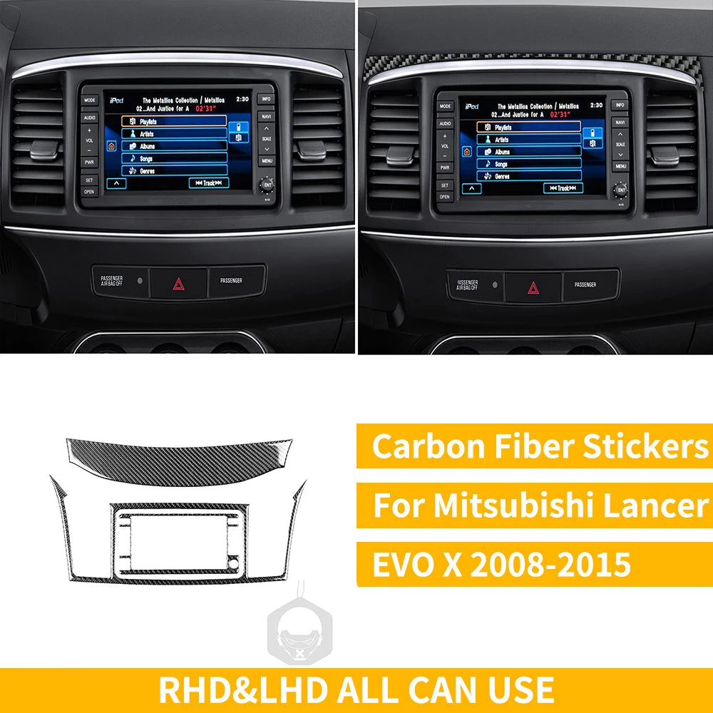 For Mitsubishi Lancer EVO X MR 2008-2015 Carbon Interior Trim Sticker Set Speedometer Window Lifting Storage Car Accessories