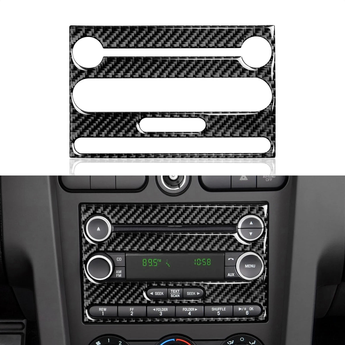 For Ford Mustang GT Shelby (2005-2009) Steering Wheel Panel Carbon Fiber Trim Sticker Car Center Console Gear Shift Cover Set