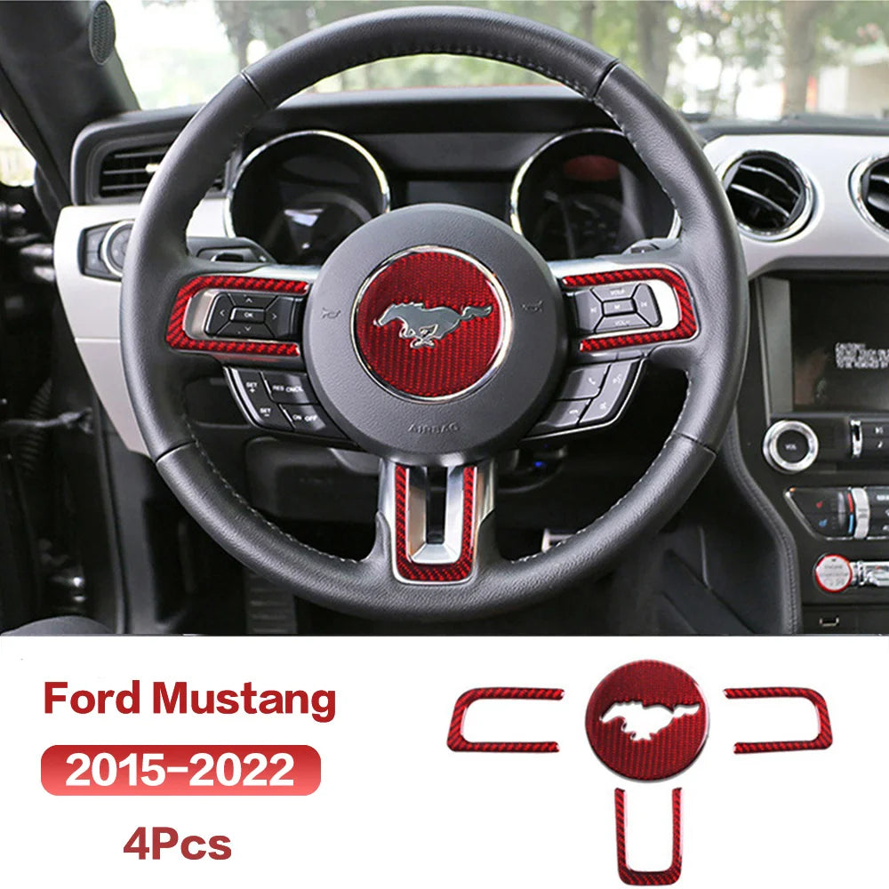 4pcs Carbon Fiber Car Steering Wheel Stickers Interior Trim 