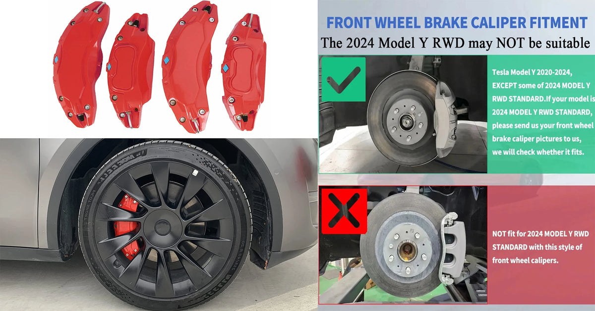 Brake Caliper Covers for Tesla Model Y 2020 2021 2022 2023 2024 Accessories with Decals (Not Fit RWD 2024 Made in Berlin)