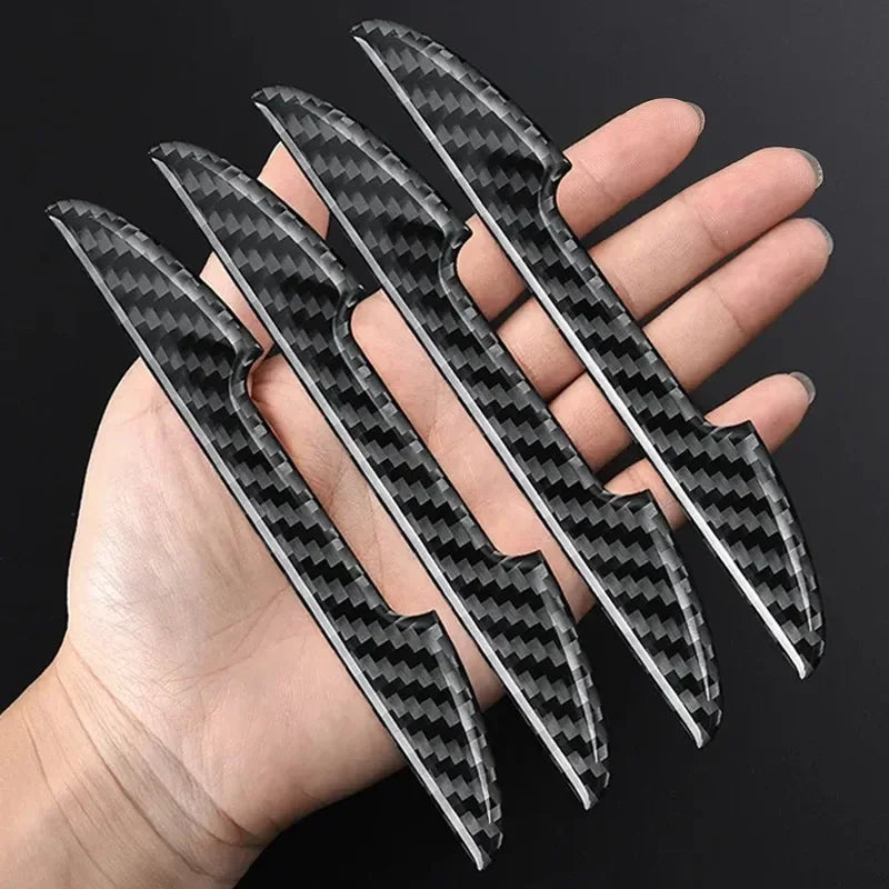 4/8pcs Car Door Protective Sticker Strip Carbon Fiber Look A