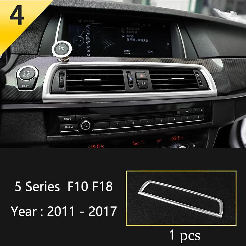 For BMW 5 Series F10 F11 F18 Accessories Stainless Steel Modified Interior Car Central Air Outlet Set Trim Sticker Frame Styling