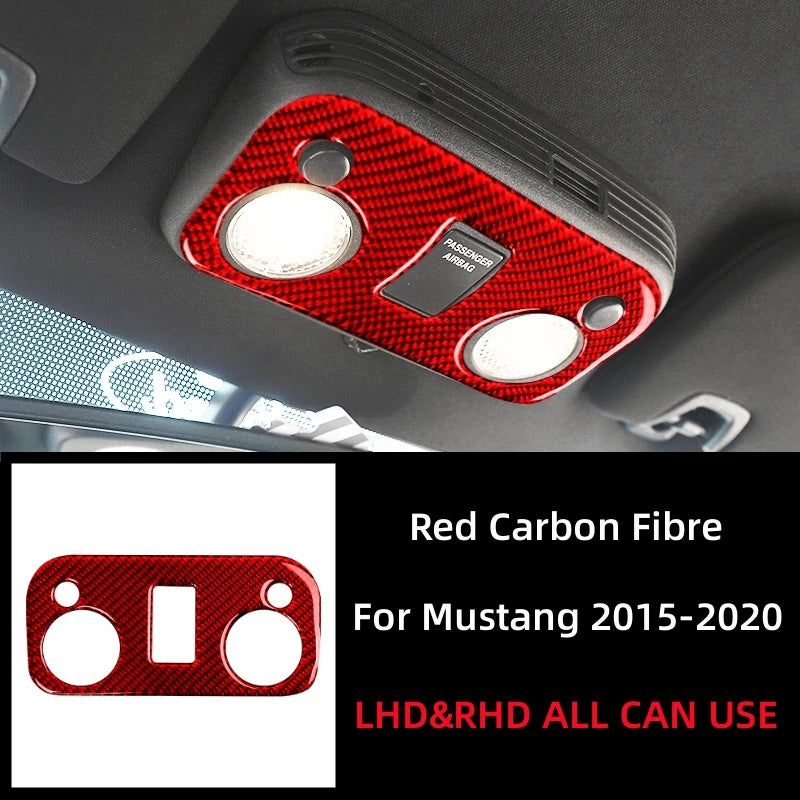 For Ford Mustang GT 2015-2021 Accessories Carbon Fiber Interior Car Roof Reading Light Panel Sticker Cover Trim Decorative Frame