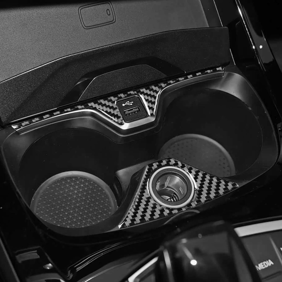 Real Carbon Fiber Car Accessories Center Cup Holder Trim Cov