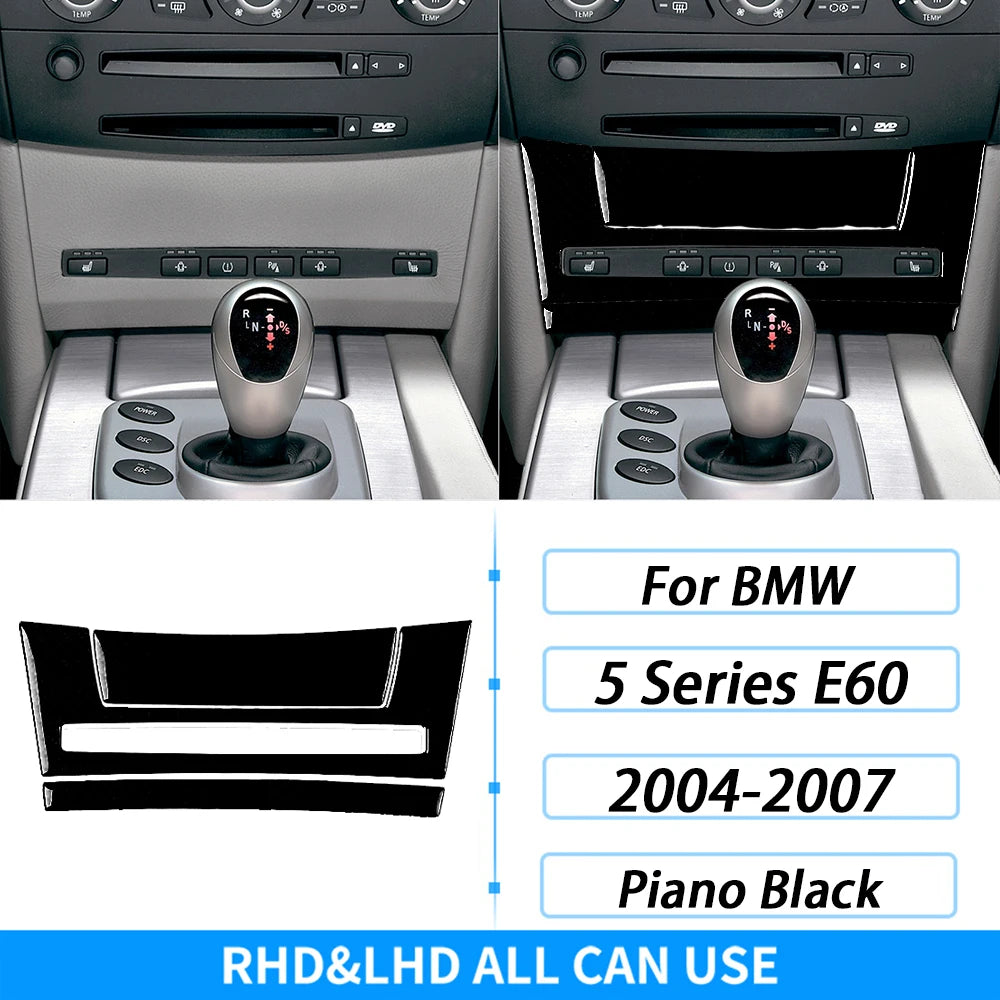 For BMW 5 Series E60 2004-2007 Piano Black Gear Shift Steering Wheel Air Outlet Panel Set Trim Car Interior Accessories Sticker