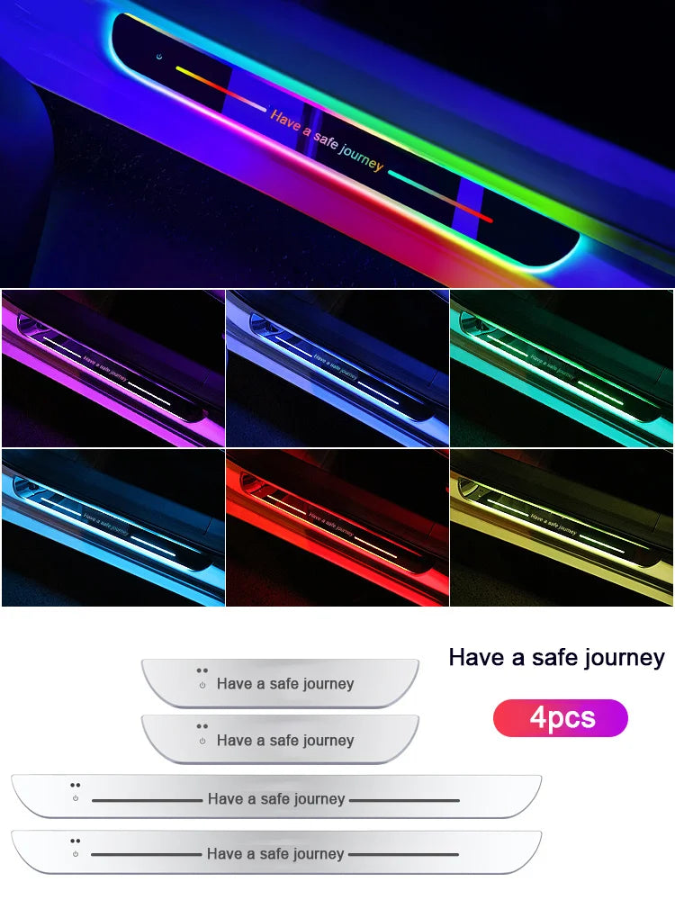 4pcs Customized Car Glows Welcome Door Sill Strip Welcome Pedal Luminous Ambient Light Anti-kick Anti-dirty Protection Pedal
