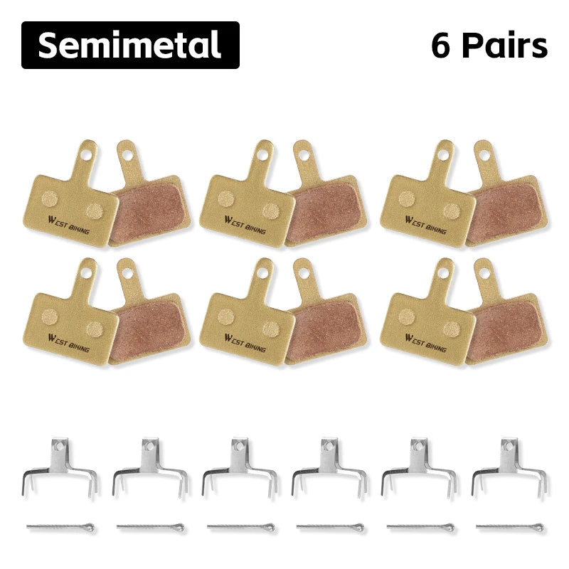 WEST BIKING Bike Brake Pads Copper Semimetal For SHIMANO MT200 M515 C501 1/2/4/6/8 Pairs Wear-resistant Disc Bicycle Brake Pads