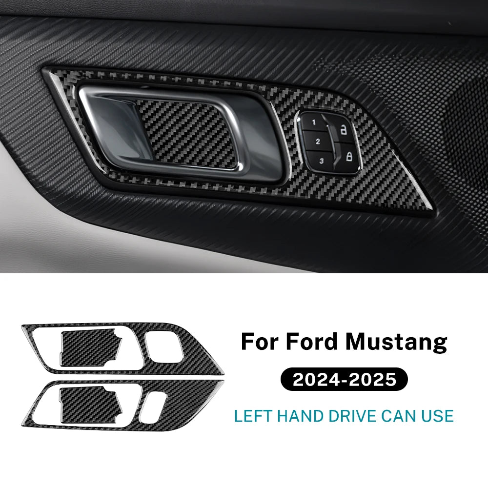 Real Soft Carbon Fiber Sticker For Ford Mustang GT Dark Horse EcoBoost 2024 2025 2026 LHD RHD Car Door Inner Handle Frame Trim