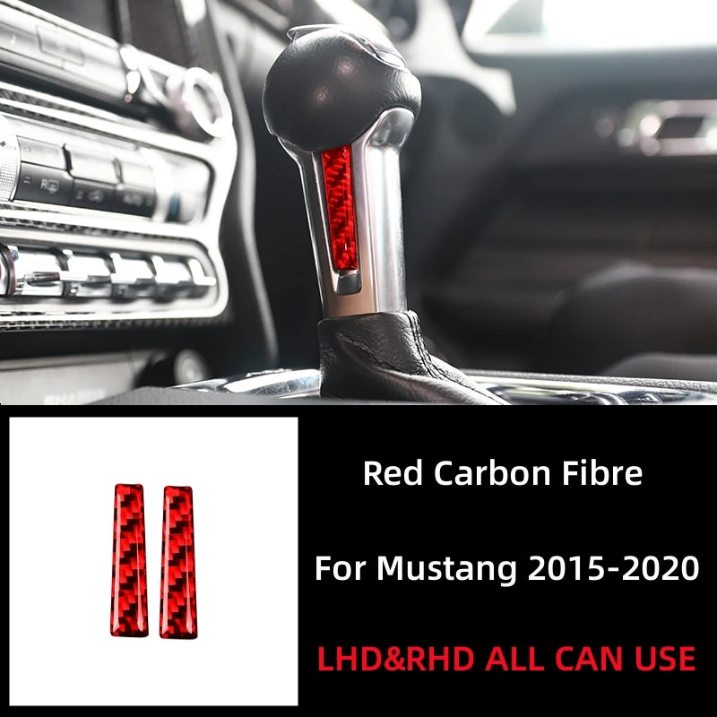 For Ford Mustang GT 2015-2021 Accessories Carbon Fiber Interior Car Gear Lever Both Sides Trim Cover Trim Sticker Decal Decor