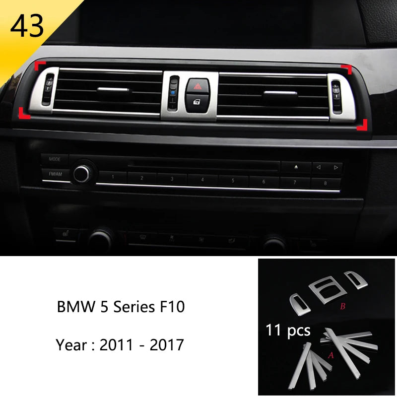 For BMW 5 Series F10 F11 F18 Accessories Stainless Steel Modified Interior Car Central Air Outlet Set Trim Sticker Frame Styling