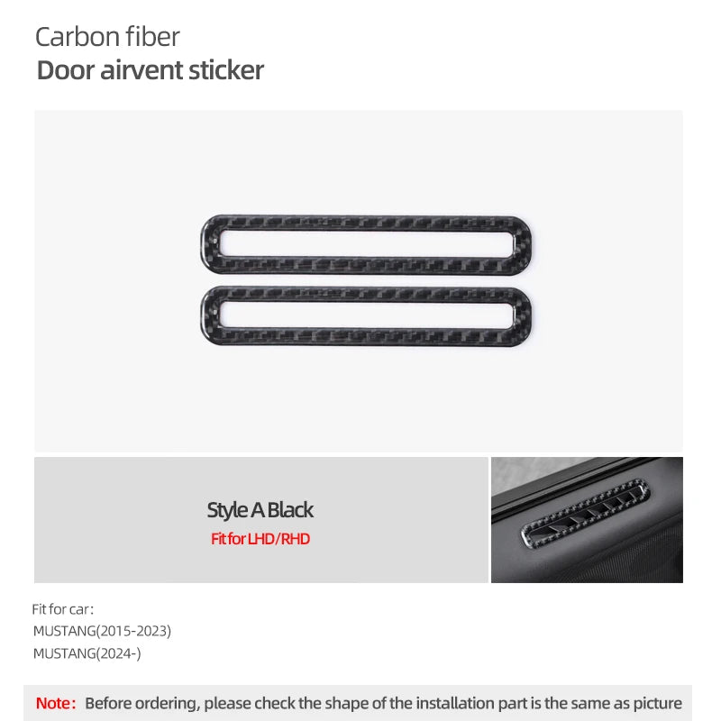 For Ford Mustang GT 2024 2025- Carbon Fiber Car Interior Door Side Air Vent Outlet Trim Sticker Decoration Tuning Accessories