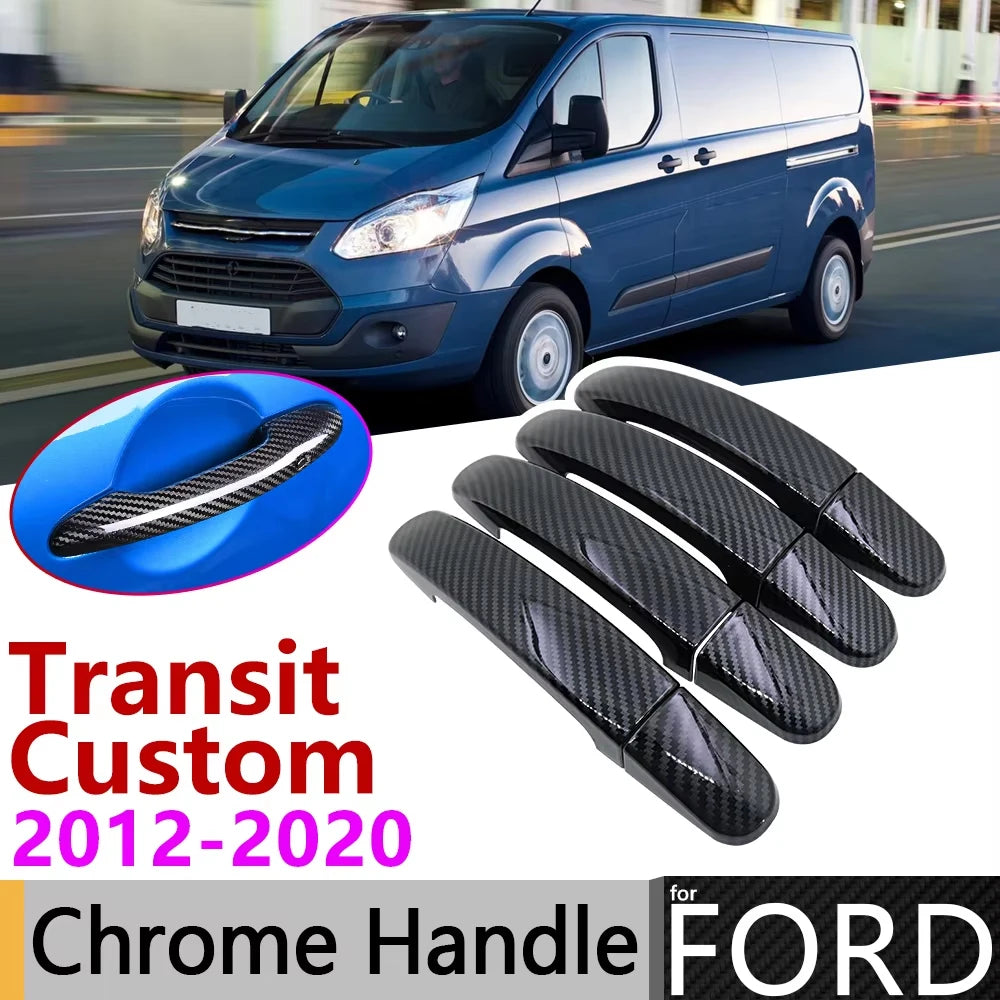 Black Carbon Fiber Door Handle Cover for Ford Transit Custom