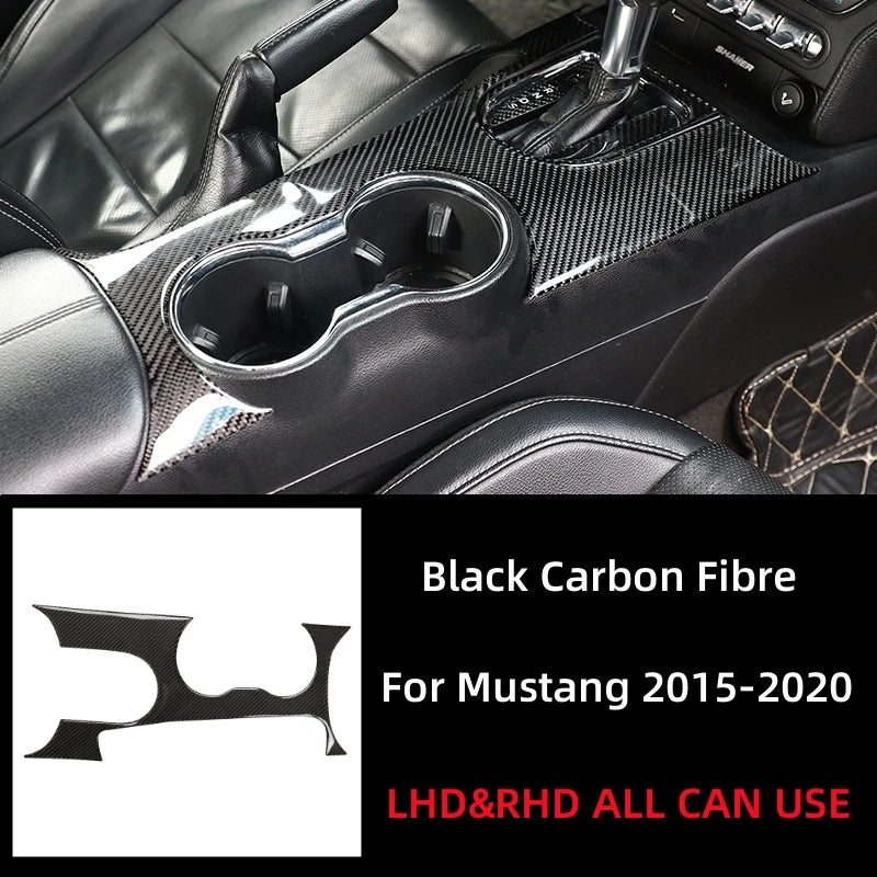 For Ford Mustang GT 2015-2021 Carbon Fiber Interior Car Gear Shift Panel Trim Cover Cup Holder Decoration Sticker Decal Frame