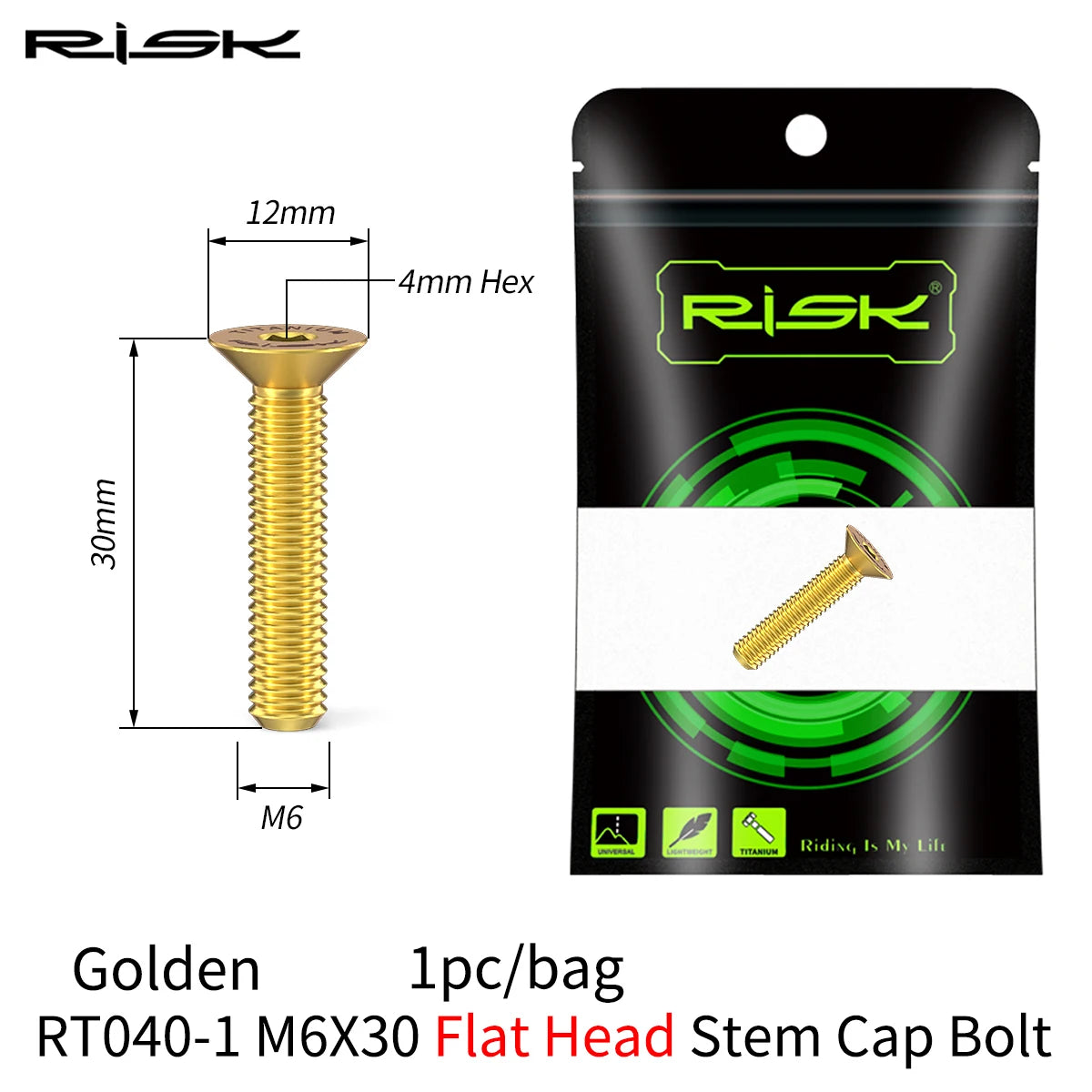 RISK Bike Titanium Bolt Screw M6x30 M6x35 M6x40 M6x50 for Bicycle Headset Stem Cap Cover Disc Brake Caliper Flat Allen Head