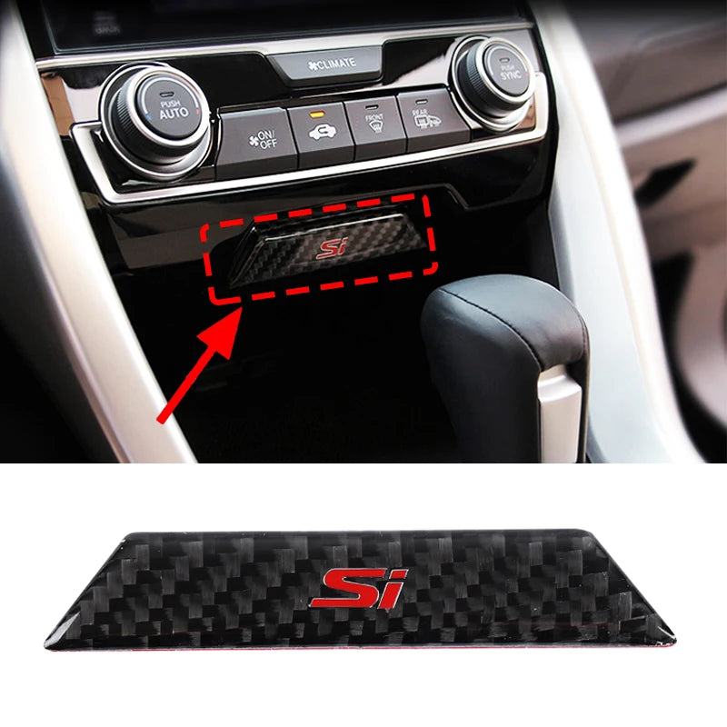Carbon Fiber Si Emblem Decal Car Storage Box Sticker Trim Fo
