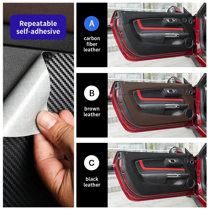 Leather Carbon Fibre Car Door Anti Kick Mats Threshold Strip