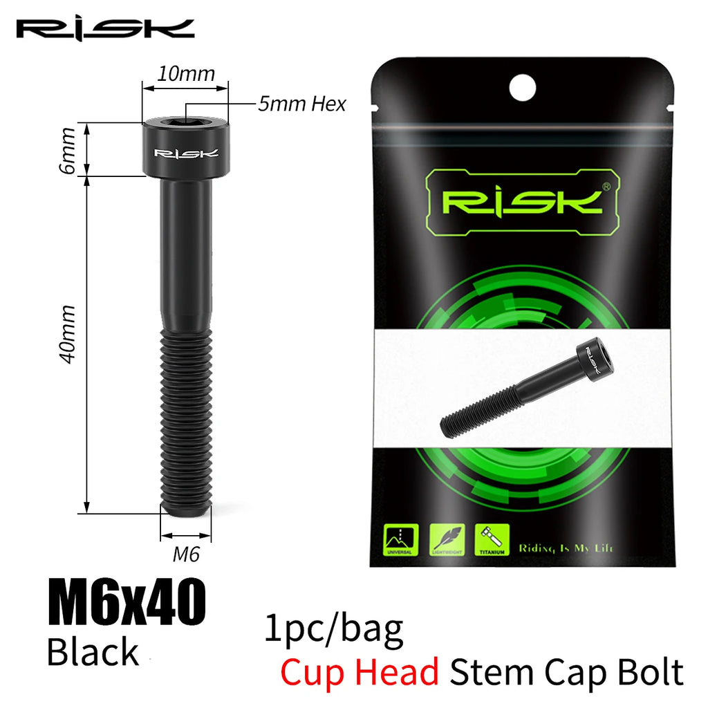 RISK Bike Titanium Bolt Screw M6x30 M6x35 M6x40 M6x50 for Bicycle Headset Stem Cap Cover Disc Brake Caliper Flat Allen Head