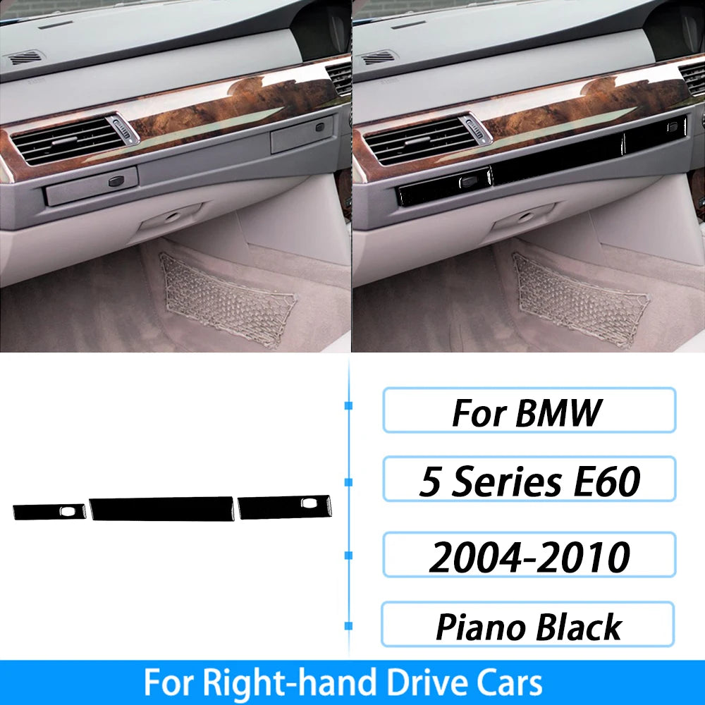 For BMW 5 Series E60 2004-2007 Piano Black Gear Shift Steering Wheel Air Outlet Panel Set Trim Car Interior Accessories Sticker