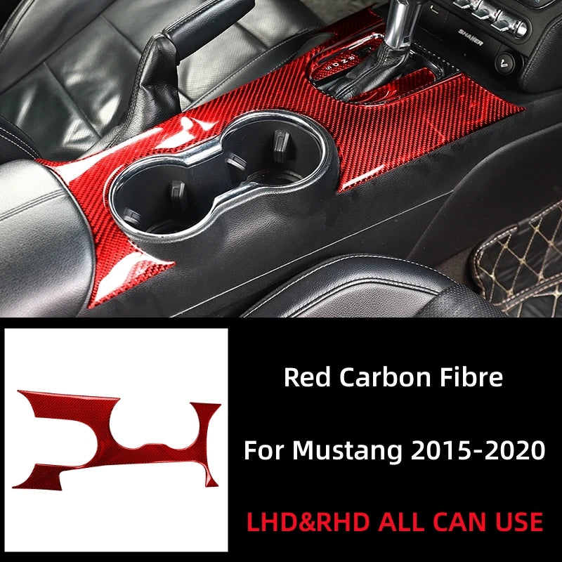 For Ford Mustang GT 2015-2021 Carbon Fiber Interior Car Gear Shift Panel Trim Cover Cup Holder Decoration Sticker Decal Frame