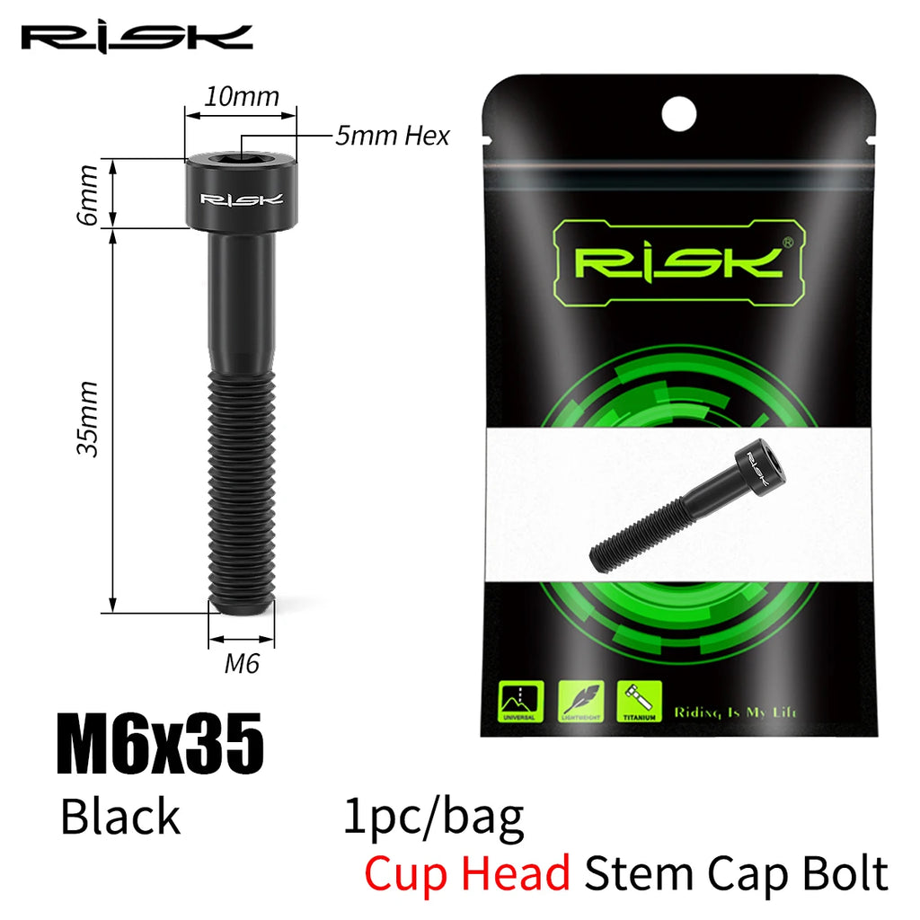 RISK Bike Titanium Bolt Screw M6x30 M6x35 M6x40 M6x50 for Bicycle Headset Stem Cap Cover Disc Brake Caliper Flat Allen Head