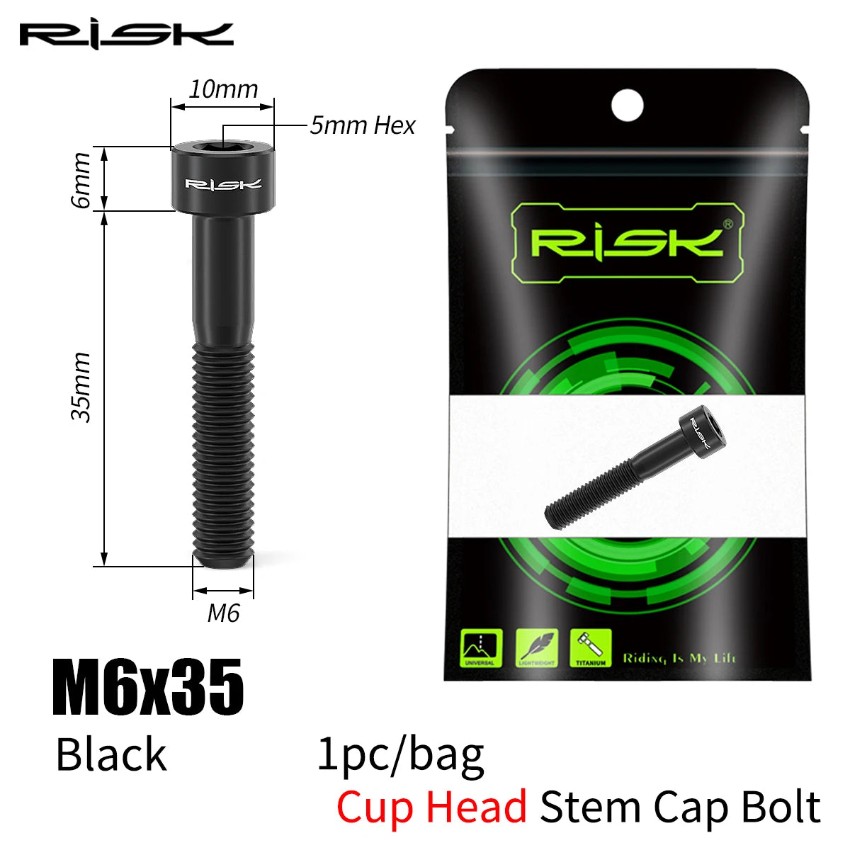 RISK Bike Titanium Bolt Screw M6x30 M6x35 M6x40 M6x50 for Bicycle Headset Stem Cap Cover Disc Brake Caliper Flat Allen Head